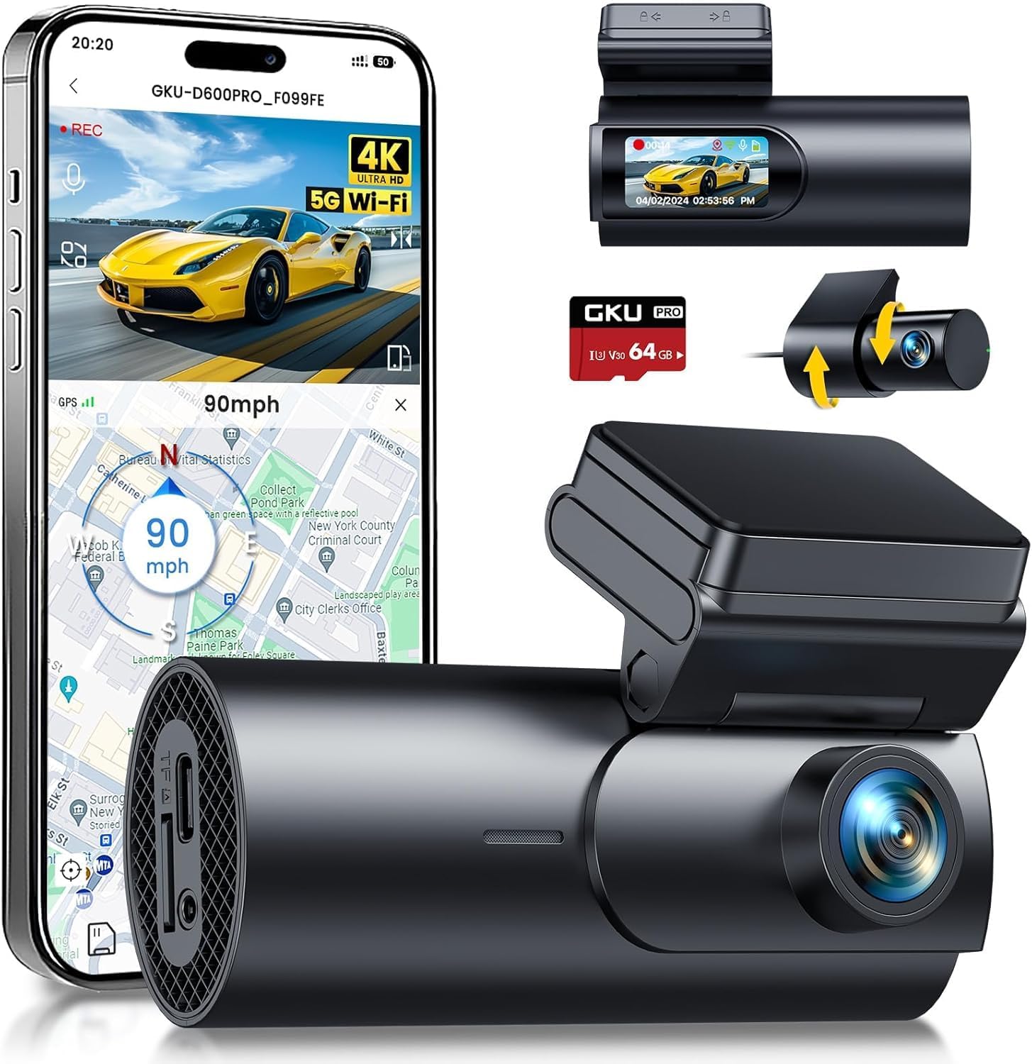 GKU 4K Dashcam – Dual-Kamera, Ultra-HD & Nachtsicht
